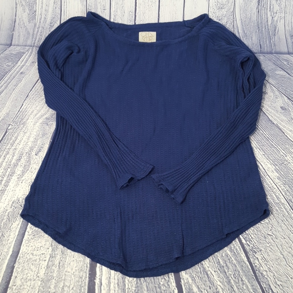 Chaser Blue Waffle Knit Long Sleeve Top, Large